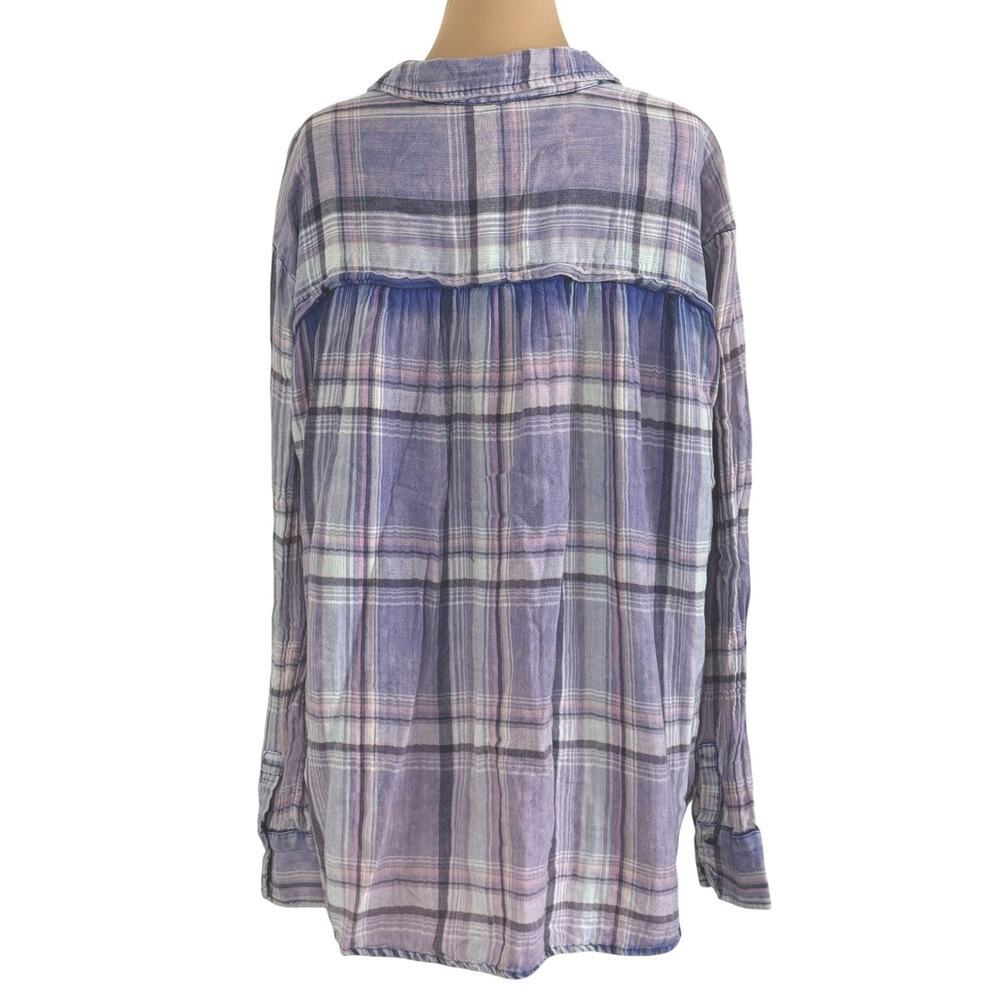 FREE PEOPLE Washed Away Plaid Pullover Top Purple Flannel Asymmetrical Size L - Picture 8 of 12